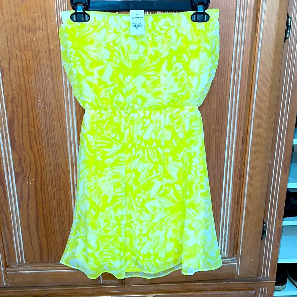 Neon tropical floral beach strapless dress
